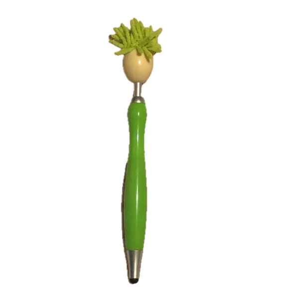 BOGO Mop Head Green Plastic Ballpoint Pen Stylus Screen Cleaner Smiling Face - Picture 3 of 5